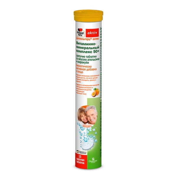 Doppelherz Active 50+ Vitamin &amp; Mineral Complex: Orange &amp; Passion Fruit, 15 Effervescent Tablets