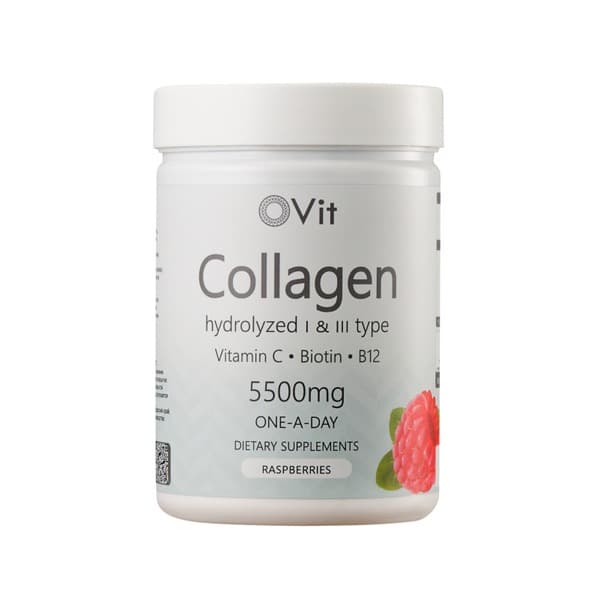 Bovine Collagen Peptides Type 1 &amp; 3 with Vitamin C &amp; Biotin - 30 Servings (Raspberry)