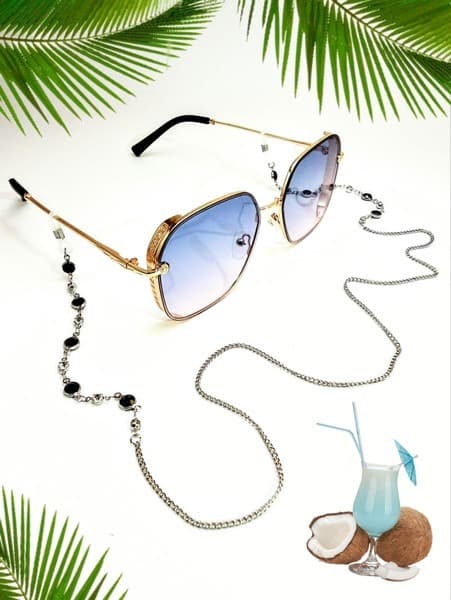 Silver Eyeglass Chain with Black Stones