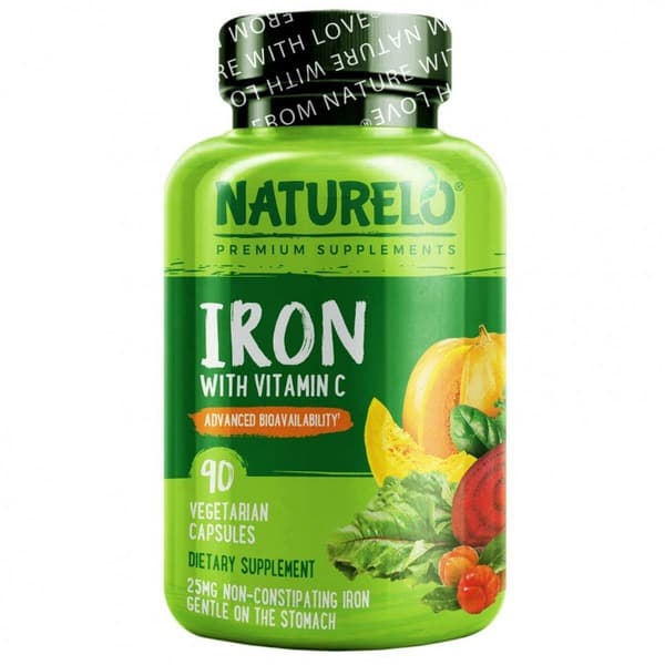 Naturelo Iron with Vitamin C - 90 Vegetarian Capsules
