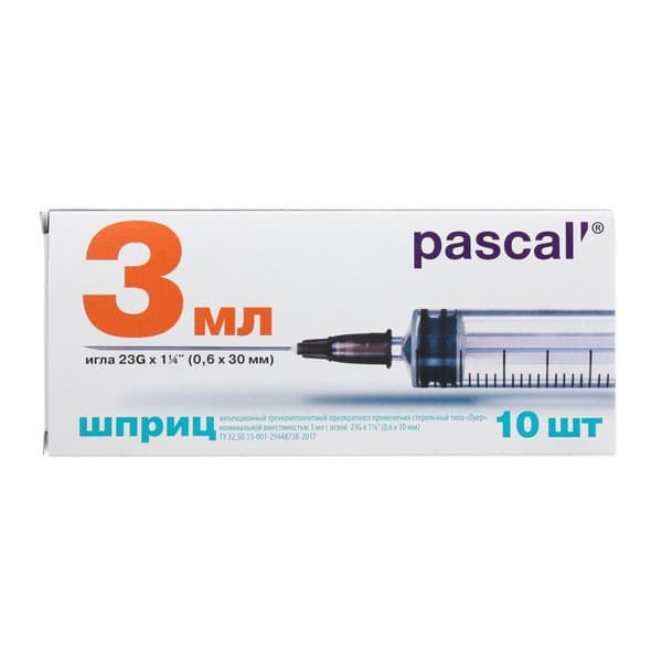 3ml 3-Part Pascal Syringe with 23G Needle (10 Pack)