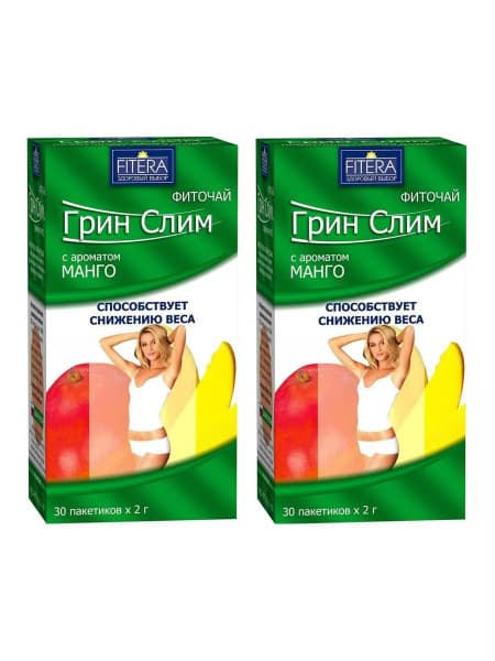 Green Slim Mango Herbal Tea, 60 Count (2 x 30 Bags)