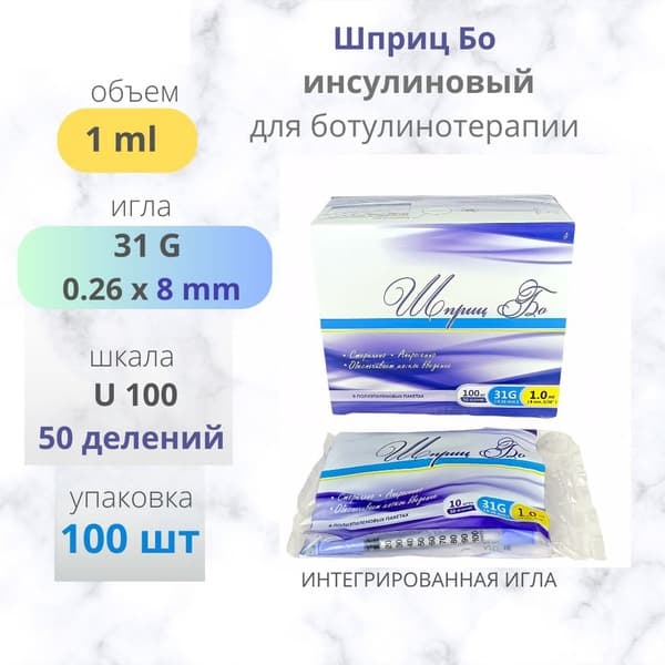 1ml Insulin Syringes 31G x 8mm (100 count) for Botox