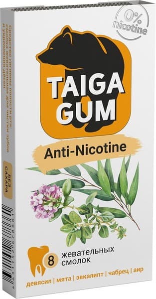 Taiga Gum Anti-Nicotine: Reduce Cravings &amp; Protect Teeth &amp; Gums (8 Pieces)