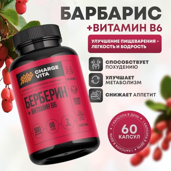 Berberine &amp; Vitamin B6 635mg - 60 Capsules by Charge Vita