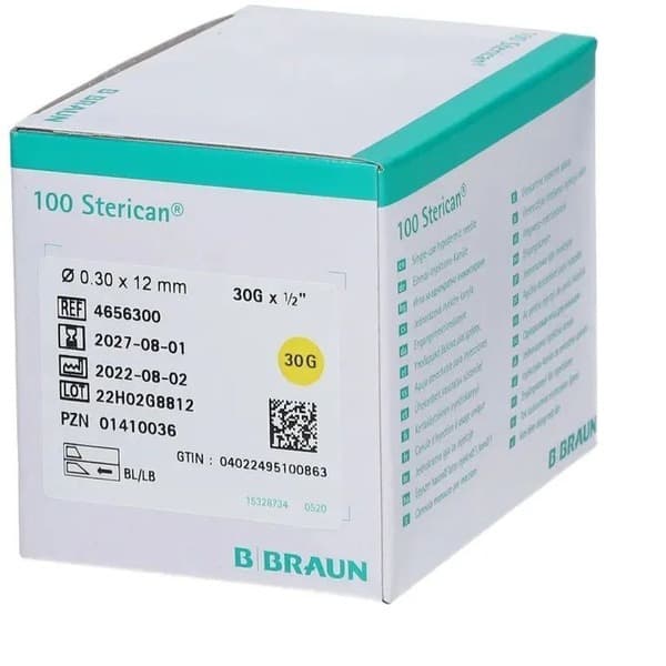 B.Braun Sterican 30G Injection Needles (0.3x12mm), 100 Count