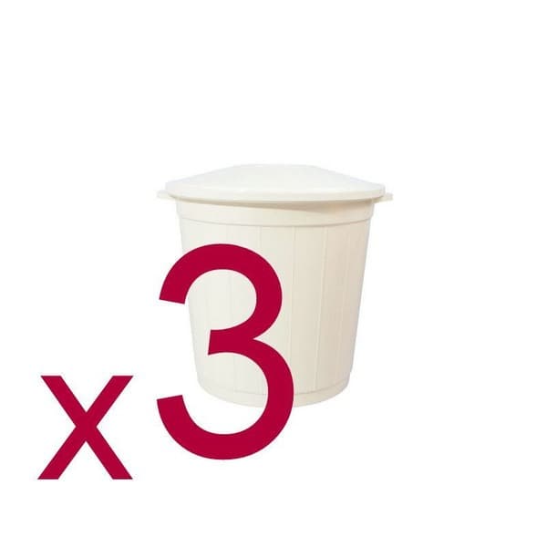 Medical Waste Collection Bins with Lids, Class A, White, 50L (3-Pack)