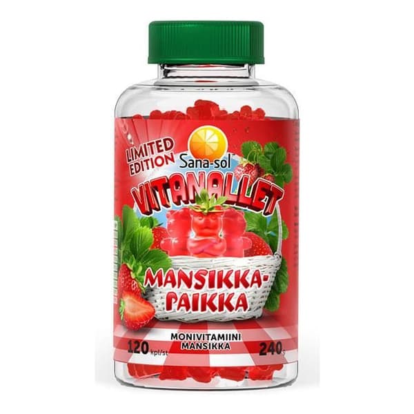 Sana-sol Vitanallet Strawberry Gummies (120 Count) - Finnish Vitamins