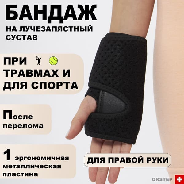 Wrist Brace, Right Hand, Strong Support, 1 Plate