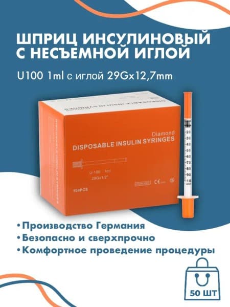 U-100 Insulin Syringes (1ml, 29G x 12.7mm, 50 Pack)