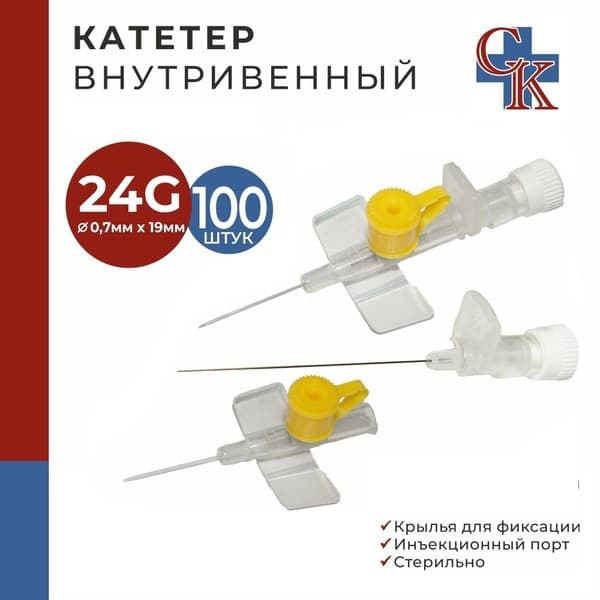 24G 19mm Winged Infusion Catheter with Injection Port (100 Pack)