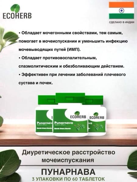 Punarnava Herbal Supplement for Urinary Tract Health (3 x 60 Tablets)