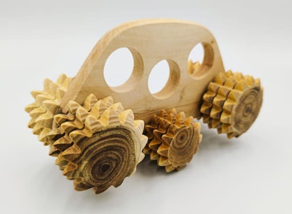 Juniper Wood Roller Massager "Tractor": Large 4-Roller Foot, Neck, Back & Lower Back Massager