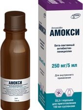 Pharmaceutical technology Amoxy powder, 250 mg / 5ml, 33 g.