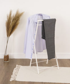 White Metal Rolling Garment Rack with Adjustable Clothing Rail