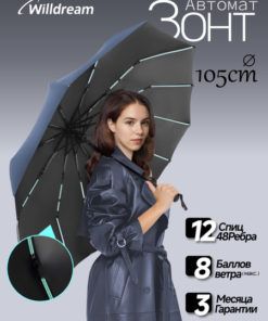 Large Automatic Windproof Umbrella (105cm, 12 Ribs) - Women's Blue