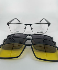 Magnetic Clip-On Sunglasses Romeo R25573: Metal Frame, 3 Lenses, Case Included