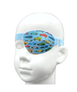 Kids' Blue Eye Patch with Racing Cars - Anatomical Design for Left Eye
