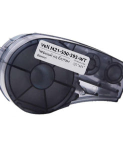 Vell M21-500-595-WT Vinyl Ribbon Cartridge (12.7mm x 6.4m, Black on White)