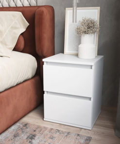 White Narrow Nightstand with Drawers