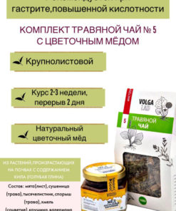 VolgaLad-5 Herbal Gastritis Tea: 2 x 70/140g Bags with Honey