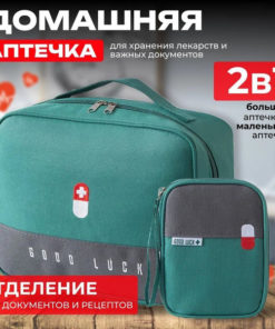 First-Aid Kit Organizer Set (2-Pack): Large & Small Green Travel Bags