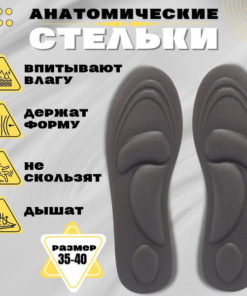 Comfortable Orthotic Insoles for Flat Feet: Memory Foam, Arch Support (Men's & Women's, Gray, Sizes 35-40)