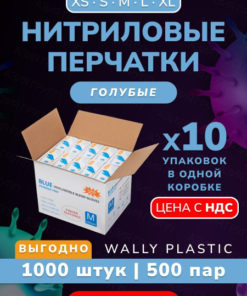 Blue Nitrile-Vinyl Gloves, Powder-Free, Textured, 1000 Count (500 Pairs), Size M