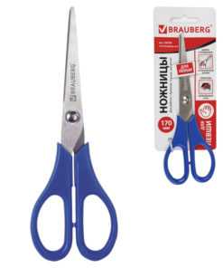 Left-Handed BRAUBERG Scissors, 170mm Blue, Double-Edged