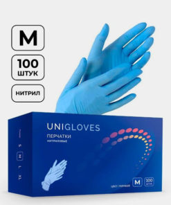 Unigloves Nitrile Gloves - Blue, Medium, 100 Count (50 Pairs)