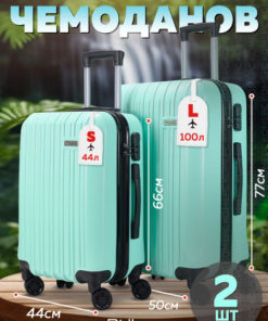 Ridberg Travel Mint Green Suitcase Set (S+L): Durable Hard Shell Luggage
