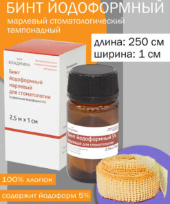 Iodoform Gauze Dental Rolls (5% Iodoform), 2.5m x 1cm - VladMiVa