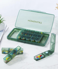7-Day Pill Organizer with Divider: Portable & Travel-Friendly (Green)