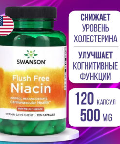 Swanson Flush-Free Niacin 500mg (120 Capsules): Supports Cognitive, Nervous System & Skin Health