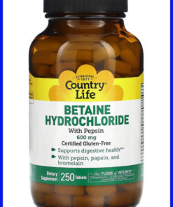 Country Life Betaine HCL & Pepsin Supplement - 600mg, 250 Tablets