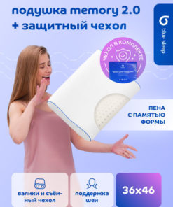 Blue Sleep Memory Foam Pillow with Rollers (40x60cm) + Protective Cover (50x70cm)