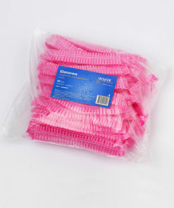 Disposable Medical & Cosmetic Bouffant Caps - Charlotte, White Line, Spunbond, Pink, 50 Pack