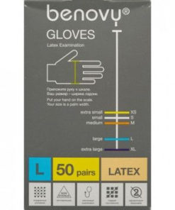 Benovy Latex Powdered Medical Exam Gloves (Large) - 500 Count Bulk Pack