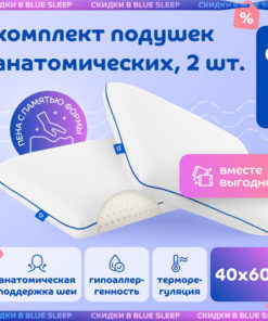 Anatomical Memory Foam Pillows (2-Pack, 60x40cm) - Blue Sleep Edit White