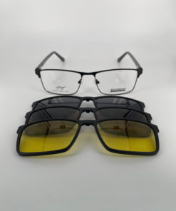 Romeo R25644 Magnetic Clip-On Sunglasses: Metal Frame, 3 Lenses, Case Included