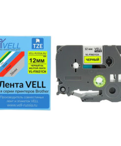 Vell VL-FX631CH 12mm Black/Yellow Printer Ribbon Cartridge (w/Chip) for PT-100E/100ECH/D200