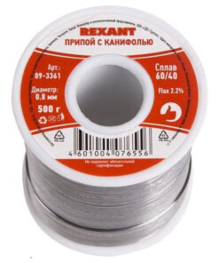 500g 0.8mm Sn60Pb40 Solder with Rosin Flux (2.2%) - REXANT 09-3361