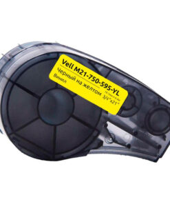 Vell M21-750-595-YL Vinyl Ribbon Cartridge (19.1mm x 6.4m, Black/Yellow)