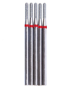 Vladmiva 10pcs 1.6mm Diamond Coated Burr, Elongated Cylinder, Rounded Edge, Red Ring