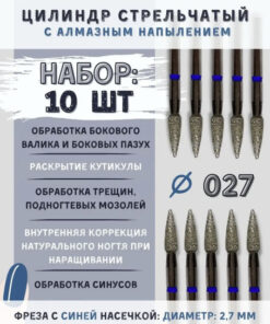 Diamond Nail Drill Bits for Manicure & Pedicure - Blue Coated Tapered Bullet for Cuticle, Pockets, Cracks & Subungual Corns (10 pcs, 2.7mm)